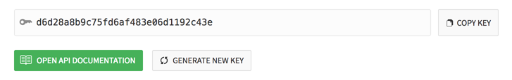 API key shown within team integrations settings page